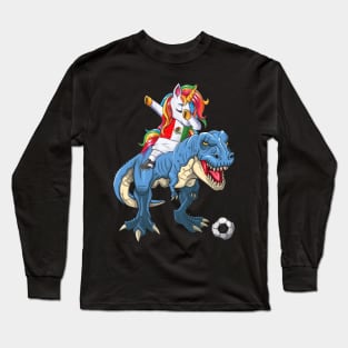 Dabbing Unicorn Dino T-Rex Flag Soccer Lovers Long Sleeve T-Shirt